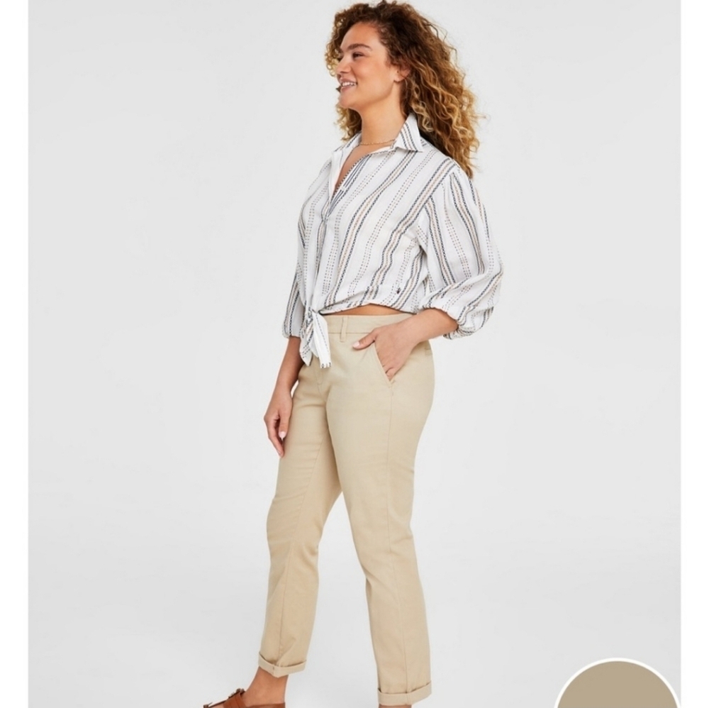 Tommy Hilfiger Women's Hampton Cuffed Chino Straight Leg Pants Size 8 Khaki, EUC - Picture 1 of 5